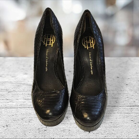 HOUSE of HARLOW 1960 NORA SNAKESKIN PLATFORM STILETTO HEELS  8.5 M- 39EU BLACK - Picture 9 of 16